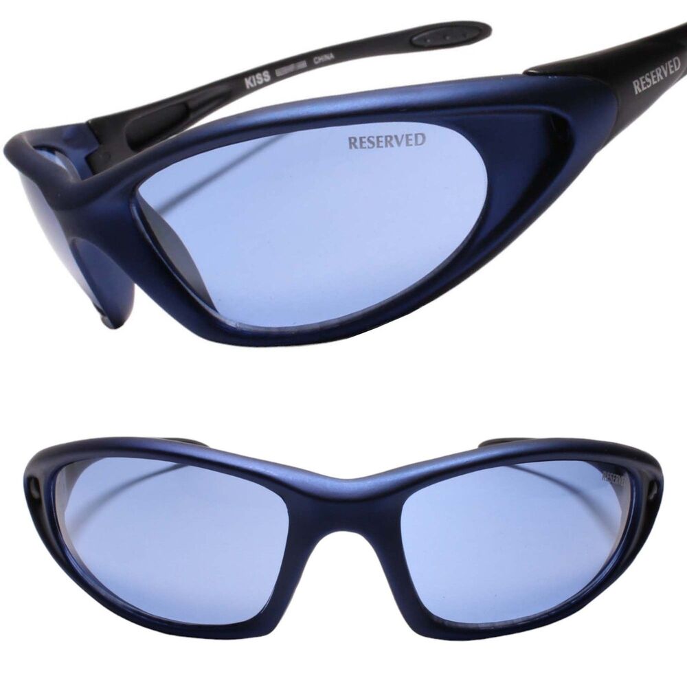 Athletic Outdoor Stylish Sporty Black Wraparound Design Blue Sunglasses